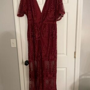 Wine Maxi Dress Short Sleeve